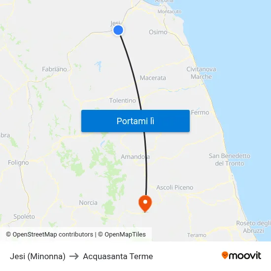 Jesi (Minonna) to Acquasanta Terme map