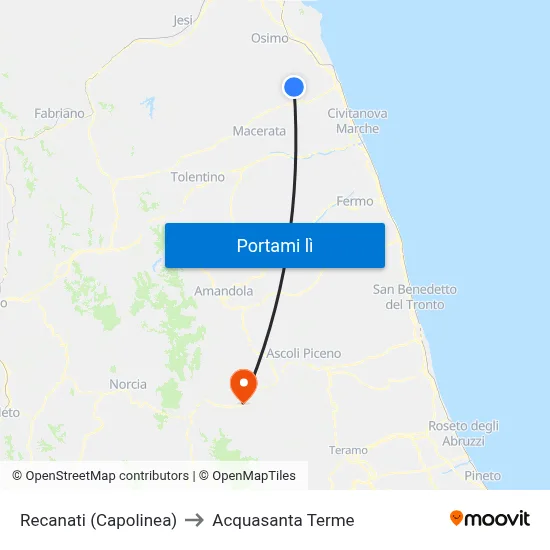 Recanati (Capolinea) to Acquasanta Terme map