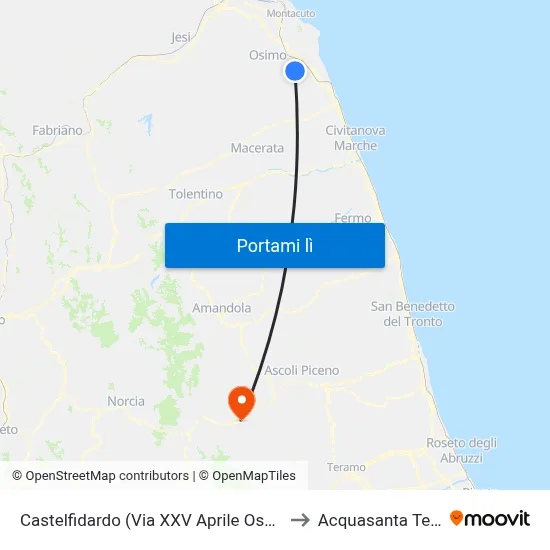 Castelfidardo (Via XXV Aprile Ospedale) to Acquasanta Terme map