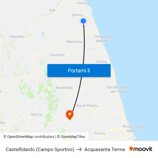 Castelfidardo (Campo Sportivo) to Acquasanta Terme map