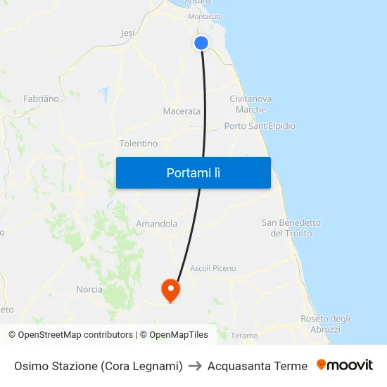 Osimo Stazione (Cora Legnami) to Acquasanta Terme map