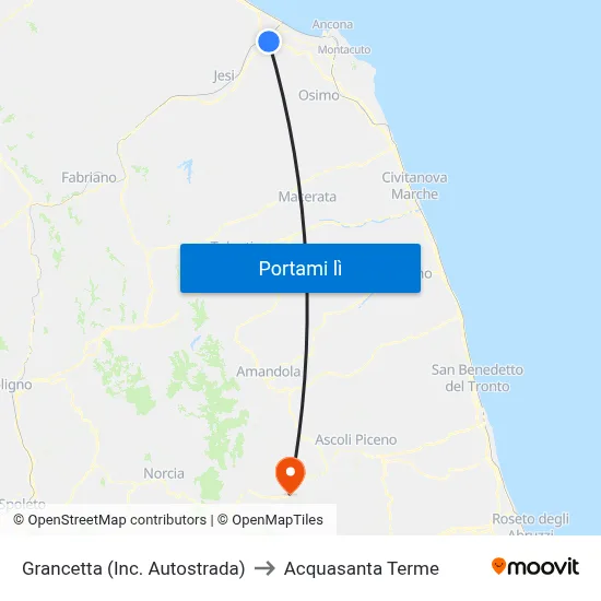 Grancetta (Inc. Autostrada) to Acquasanta Terme map
