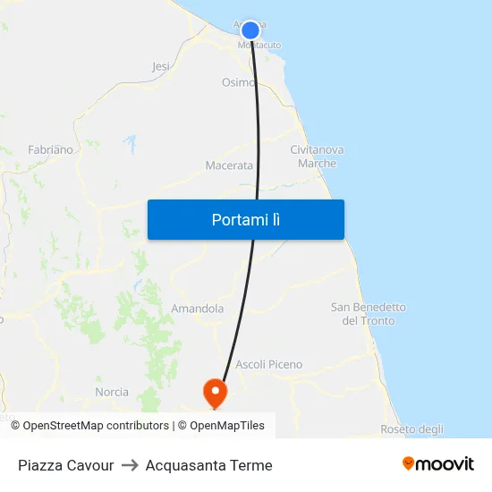 Piazza Cavour to Acquasanta Terme map