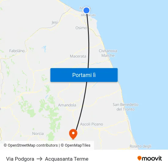 Via Podgora to Acquasanta Terme map