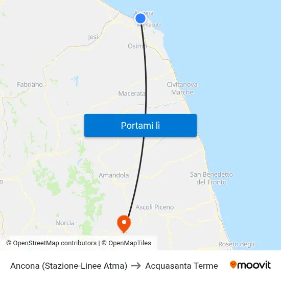 Ancona (Stazione-Linee Atma) to Acquasanta Terme map