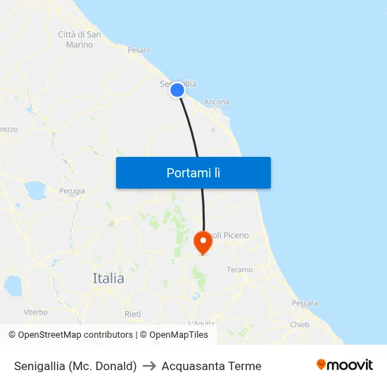 Senigallia (Mc. Donald) to Acquasanta Terme map