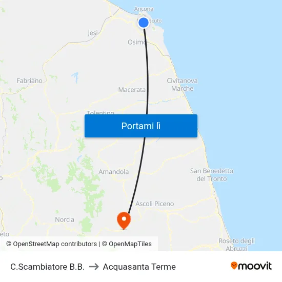 C.Scambiatore B.B. to Acquasanta Terme map