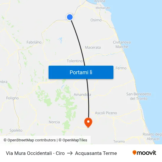 Via Mura Occidentali - Ciro to Acquasanta Terme map