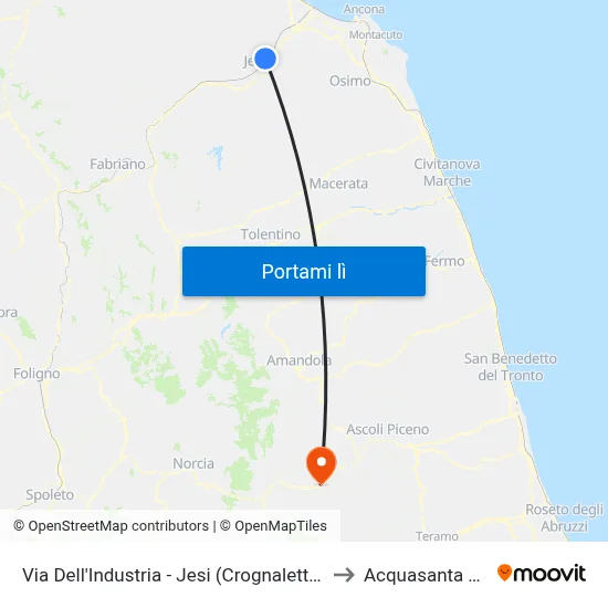 Via Dell'Industria - Jesi (Crognaletti Autolinee) to Acquasanta Terme map