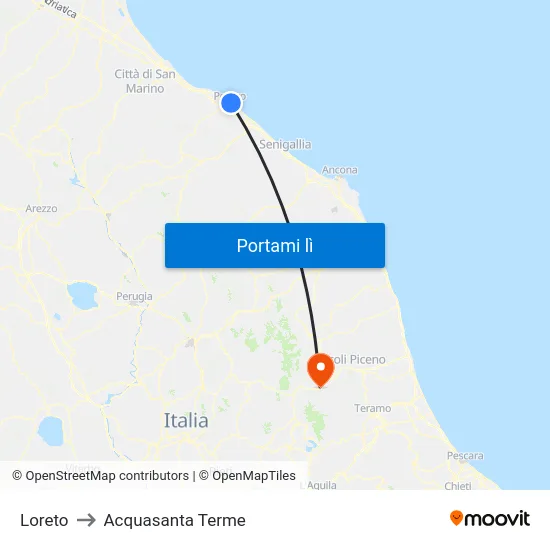Loreto to Acquasanta Terme map