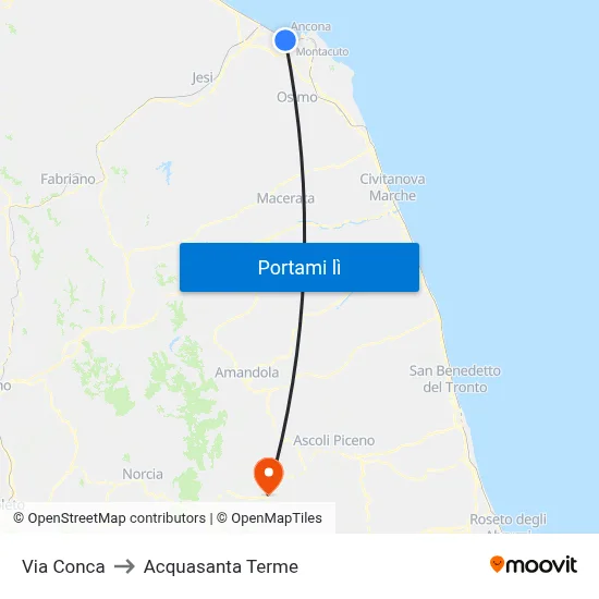 Via Conca to Acquasanta Terme map