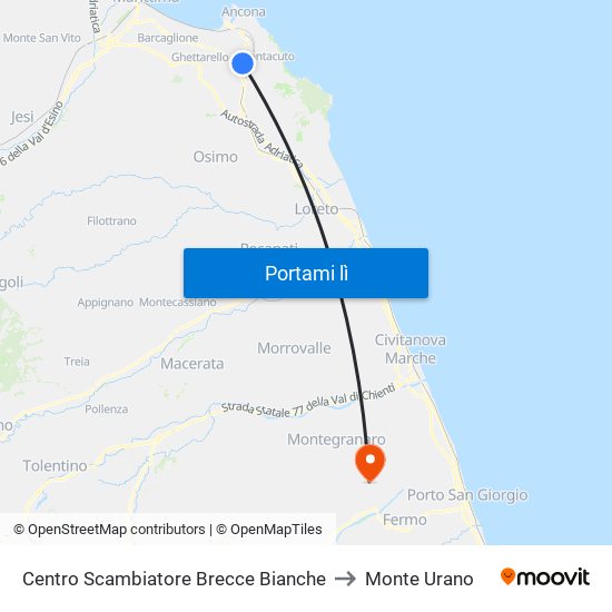 Centro Scambiatore Brecce Bianche to Monte Urano map