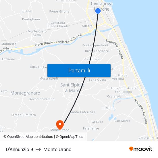 D'Annunzio 9 to Monte Urano map