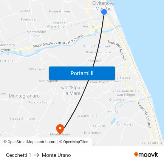 Cecchetti 1 to Monte Urano map