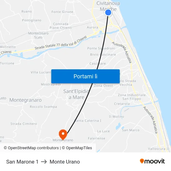San Marone 1 to Monte Urano map