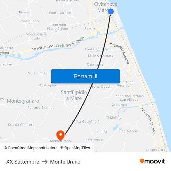 XX Settembre to Monte Urano map