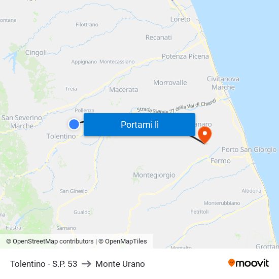 Tolentino  - S.P. 53 to Monte Urano map