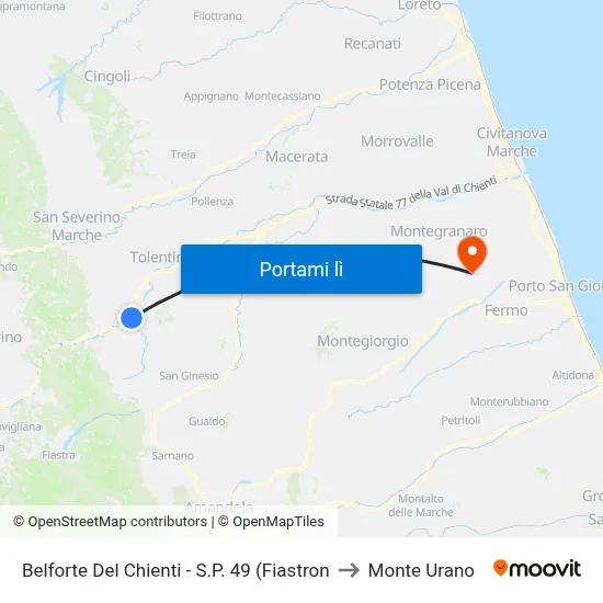Belforte Del Chienti - S.P. 49 (Fiastron to Monte Urano map