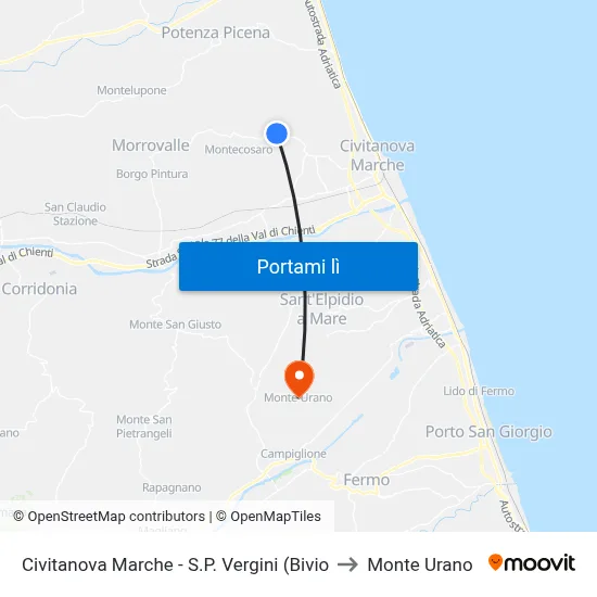 Civitanova Marche - S.P. Vergini (Bivio to Monte Urano map
