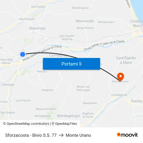 Sforzacosta - Bivio S.S. 77 to Monte Urano map