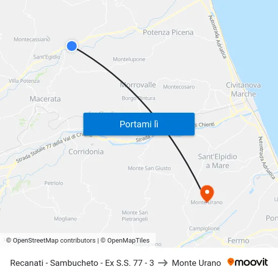 Recanati - Sambucheto - Ex S.S. 77 - 3 to Monte Urano map