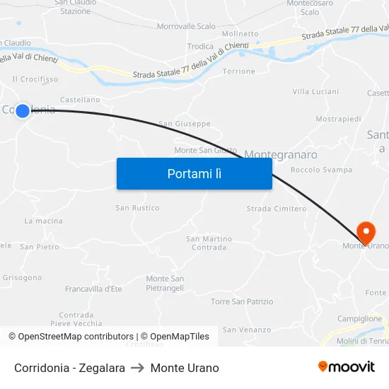 Corridonia - Zegalara to Monte Urano map
