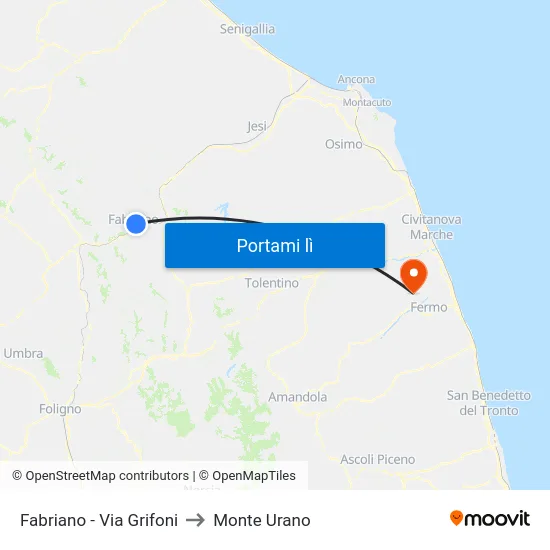 Fabriano - Via Grifoni to Monte Urano map