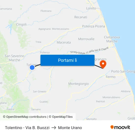 Tolentino - Via B. Buozzi to Monte Urano map
