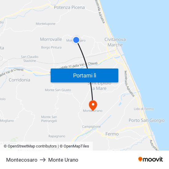 Montecosaro to Monte Urano map