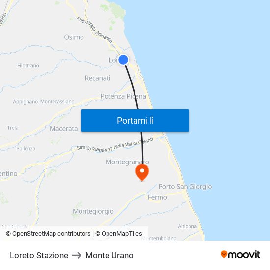 Loreto Stazione to Monte Urano map