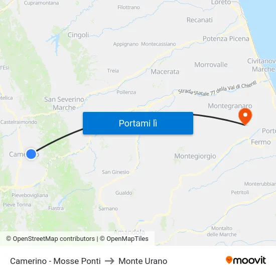Camerino - Mosse Ponti to Monte Urano map