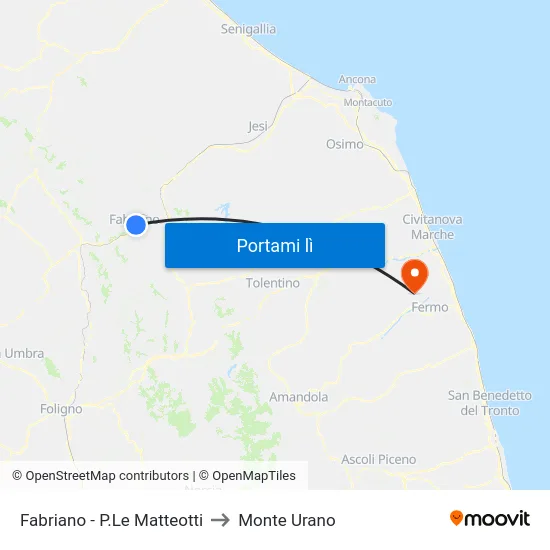 Fabriano  - P.Le Matteotti to Monte Urano map