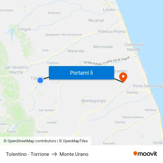 Tolentino - Torrione to Monte Urano map