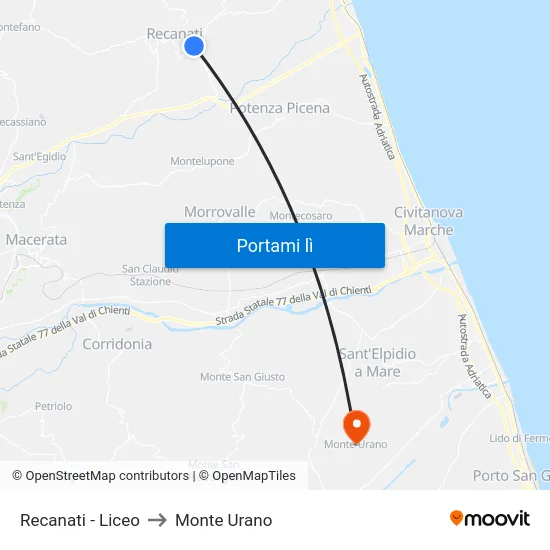 Recanati - Liceo to Monte Urano map