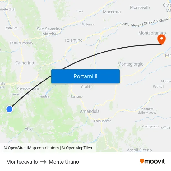 Montecavallo to Monte Urano map