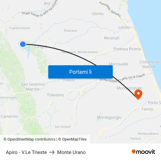 Apiro - V.Le Trieste to Monte Urano map