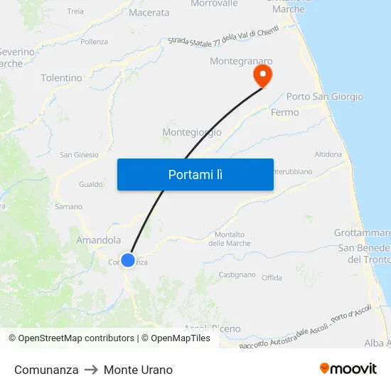 Comunanza to Monte Urano map