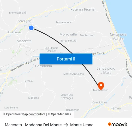 Macerata - Madonna Del Monte to Monte Urano map