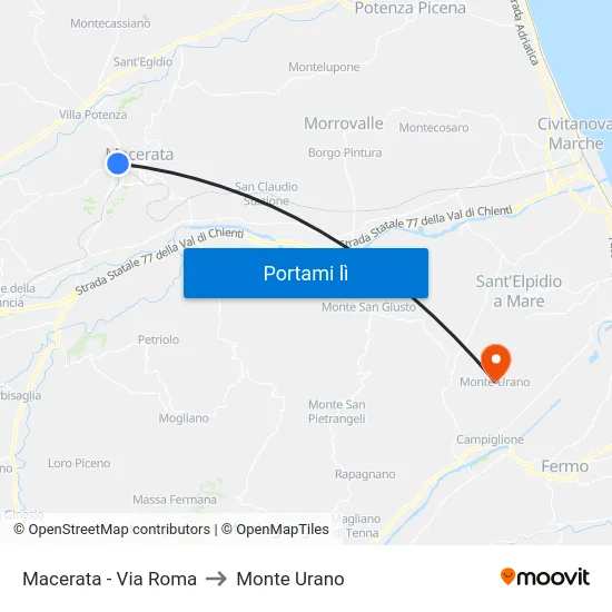 Macerata - Via Roma to Monte Urano map