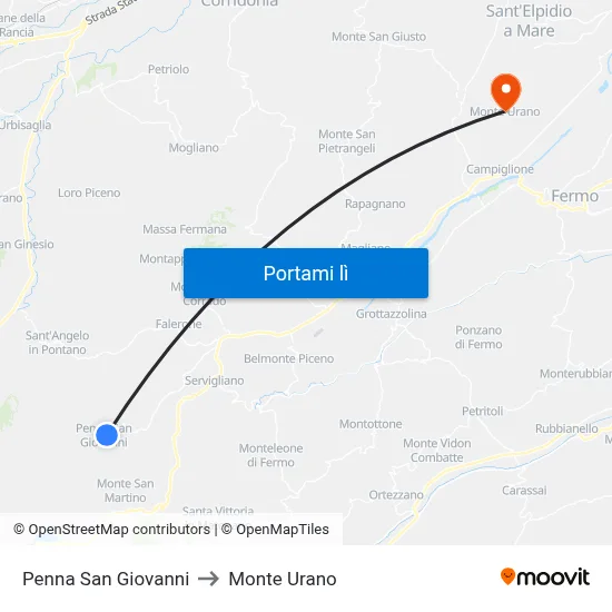 Penna San Giovanni to Monte Urano map