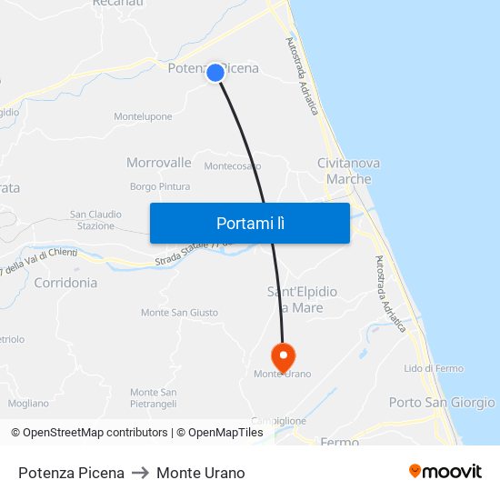 Potenza Picena to Monte Urano map