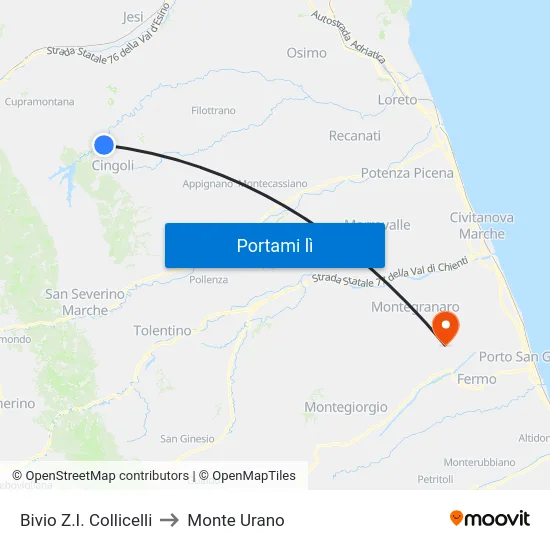 Bivio Z.I. Collicelli to Monte Urano map