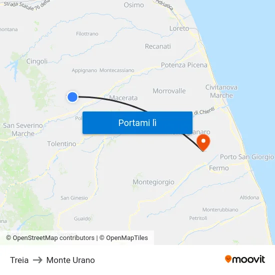 Treia to Monte Urano map