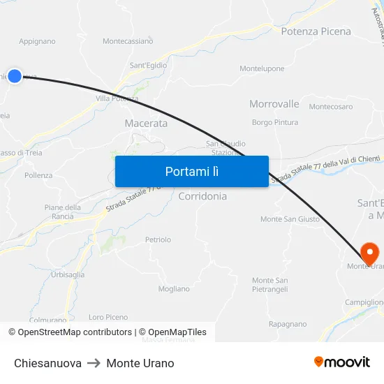 Chiesanuova to Monte Urano map