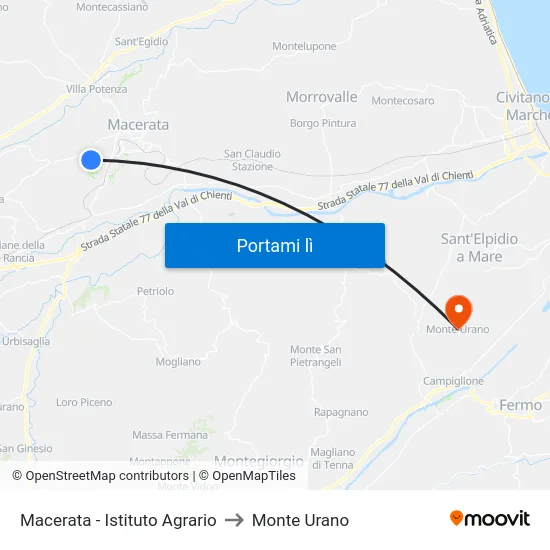 Macerata - Istituto Agrario to Monte Urano map