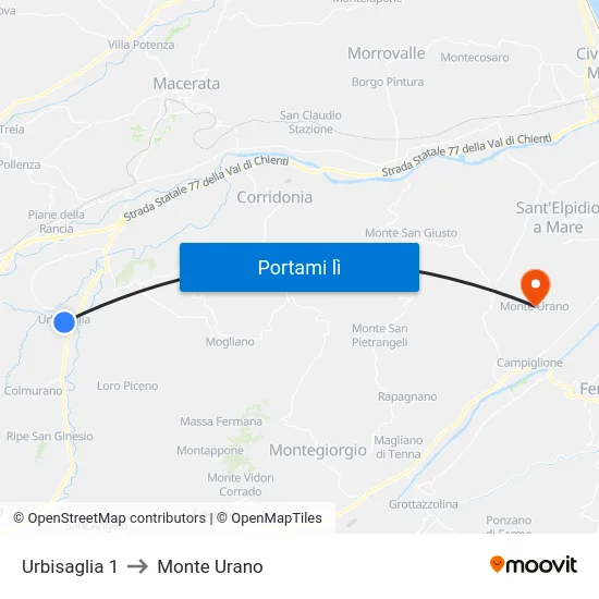 Urbisaglia 1 to Monte Urano map