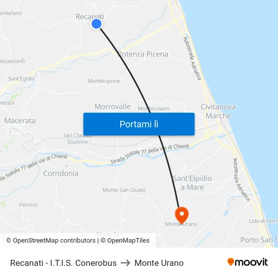 Recanati - I.T.I.S. Conerobus to Monte Urano map