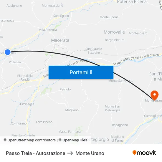 Passo Treia - Autostazione to Monte Urano map
