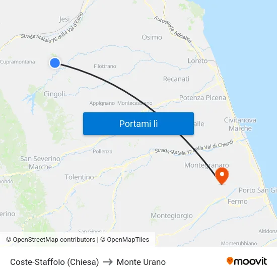 Coste-Staffolo (Chiesa) to Monte Urano map