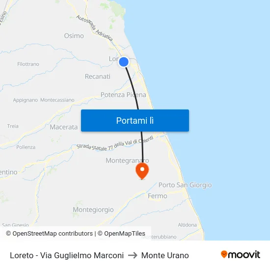 Loreto - Via Guglielmo Marconi to Monte Urano map